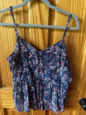 Floral Navy Smocked Peplum Cami Top Large